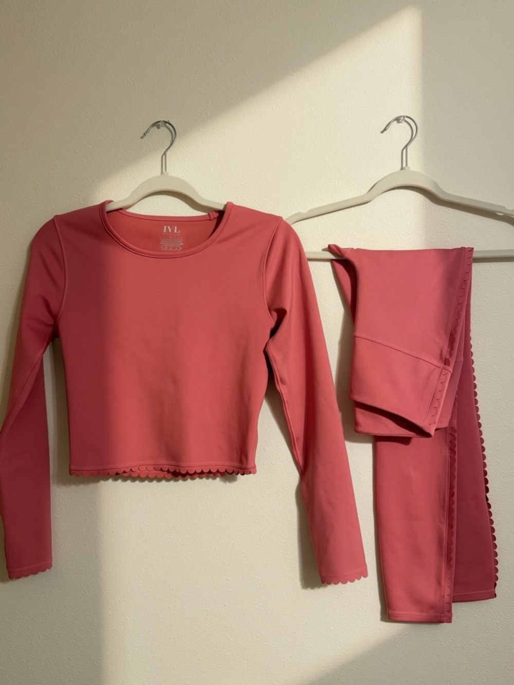 IVL Pink Scallop Hem Long Sleeve Top and Legging Set